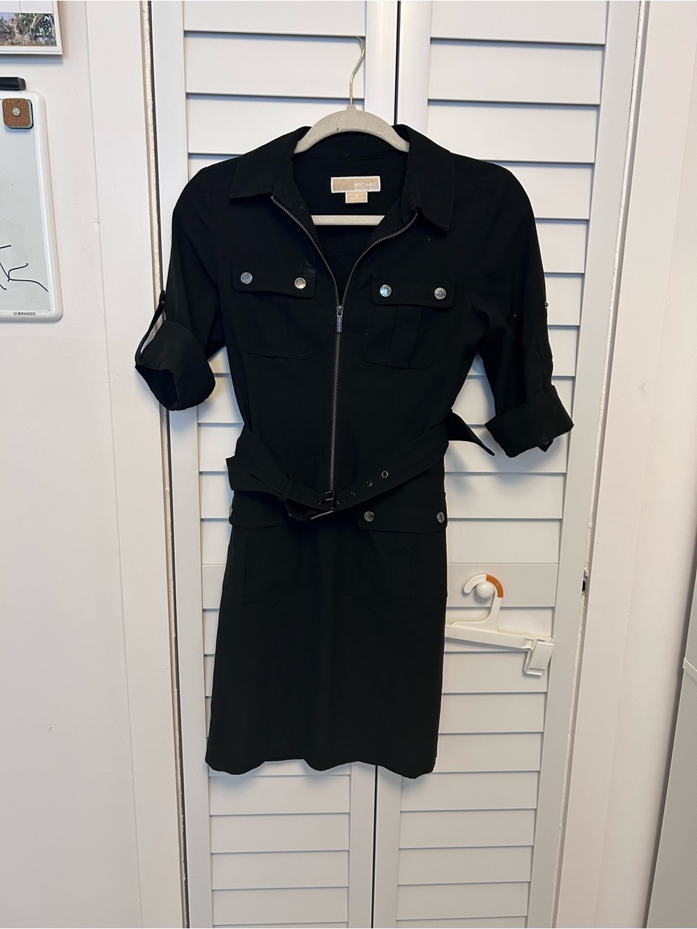 Michael Kors Black Zip-Front Utility Shirt Dress
